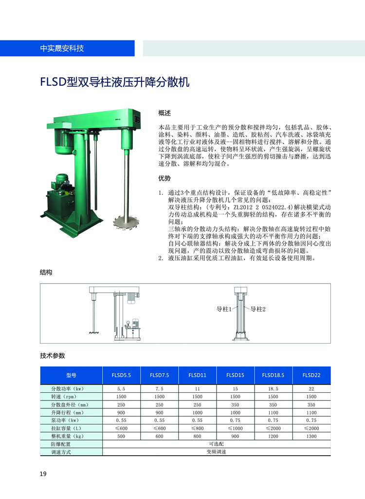 雙導柱液壓升降式分散機